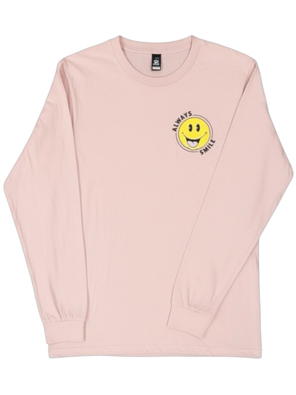 RARE Light Salmon Pink Long Sleeve Tee with Yellow/Black Smiley Face Graphic